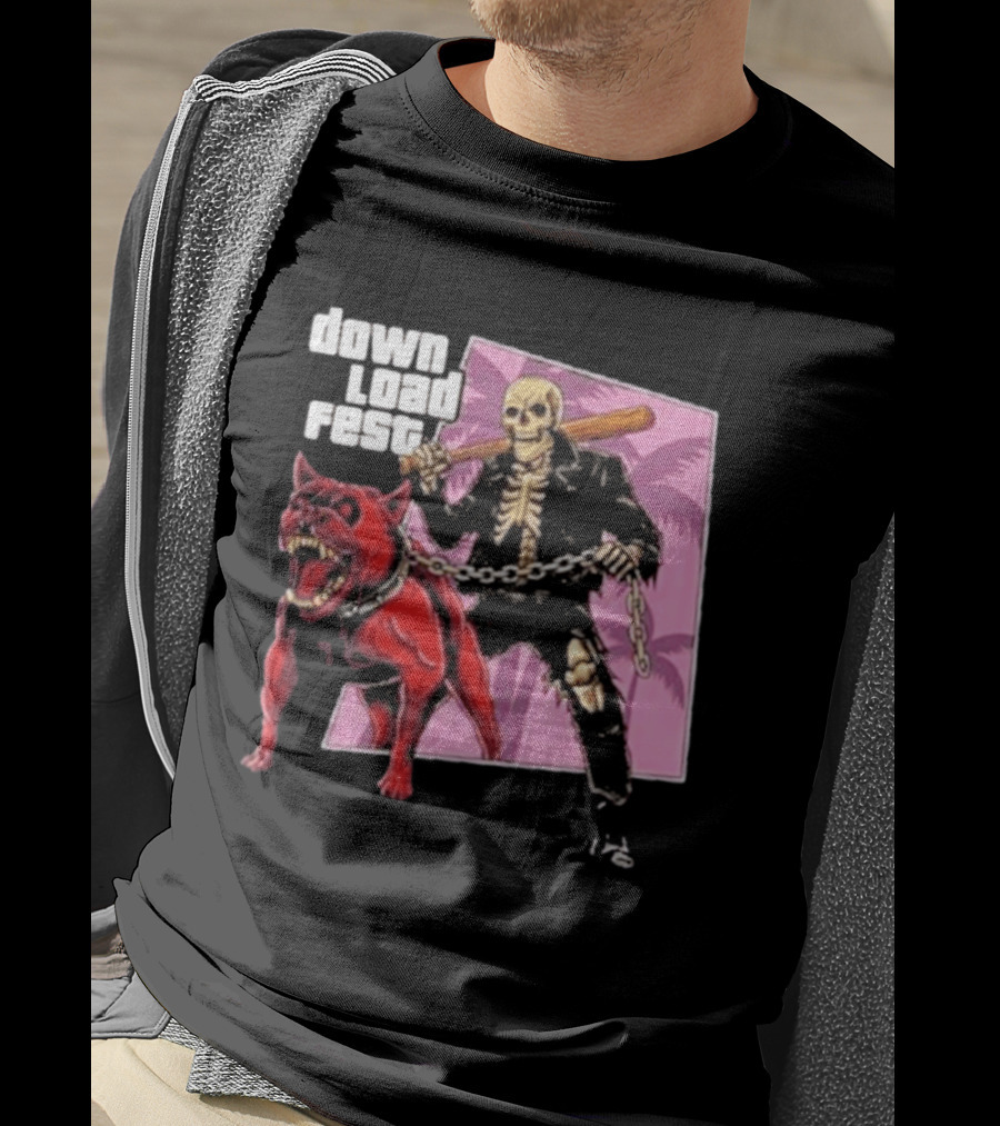 Download Fest Skeleton With Dog Baseball Bat June 2026 Grand Fest Auto GTA T-Shirt