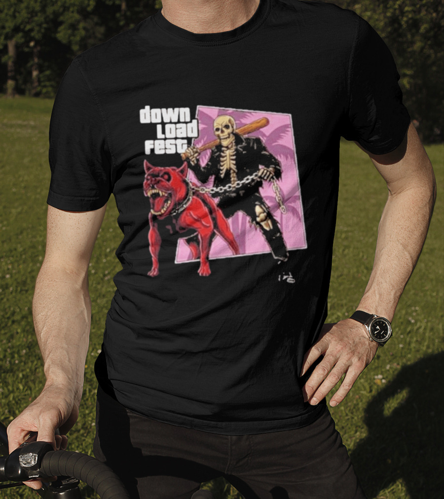 Download Fest Skeleton With Dog Baseball Bat June 2026 Grand Fest Auto GTA T-Shirt