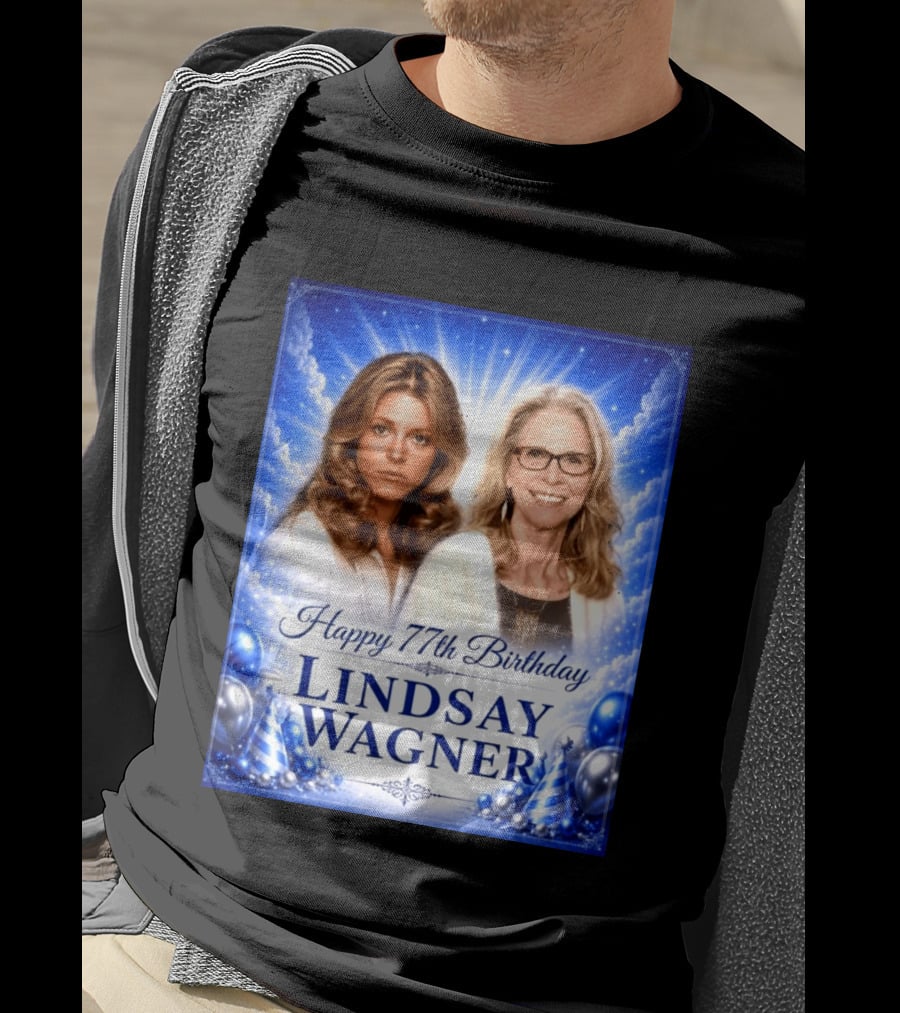 Happy 77th Birthday Celebration Lindsay Wagner Blue Party Balloons T-Shirt