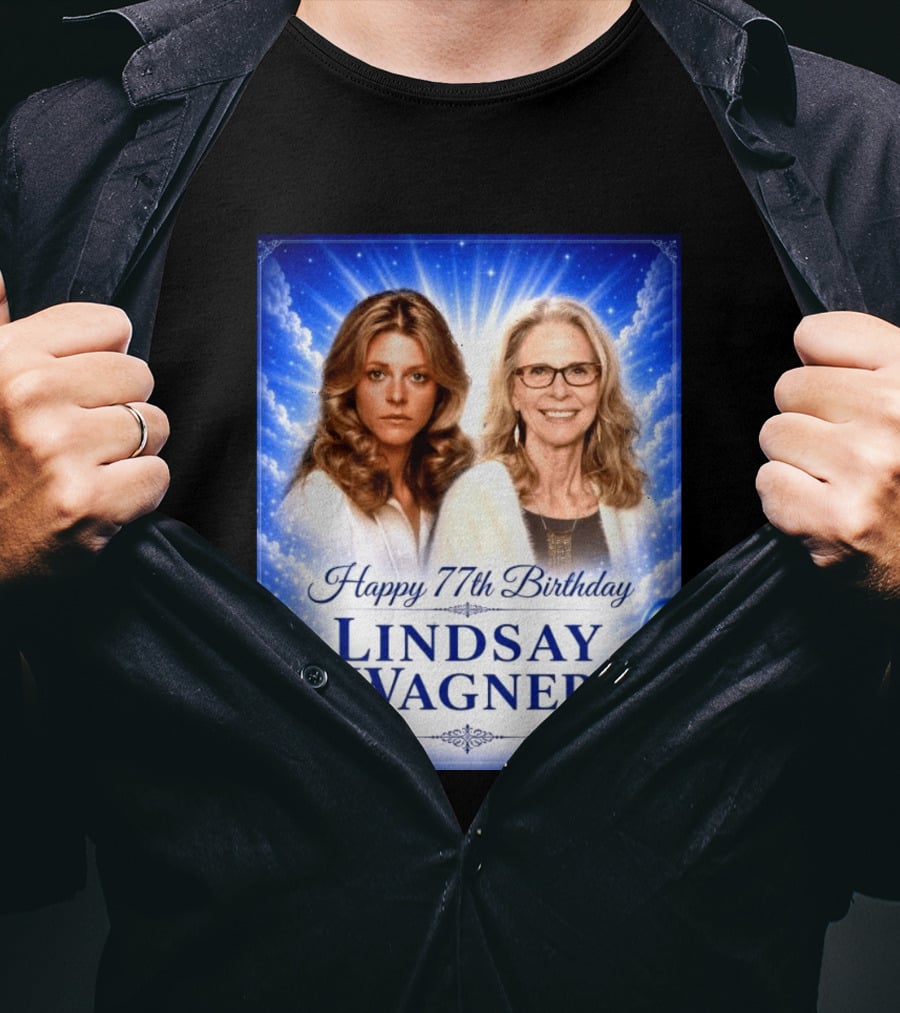 Happy 77th Birthday Celebration Lindsay Wagner Blue Party Balloons T-Shirt