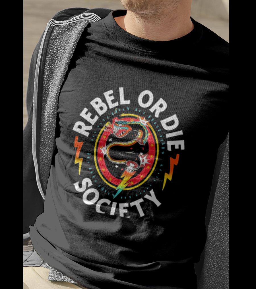 Rebel Or Die Society Snake Tattoo Lightning T-Shirt