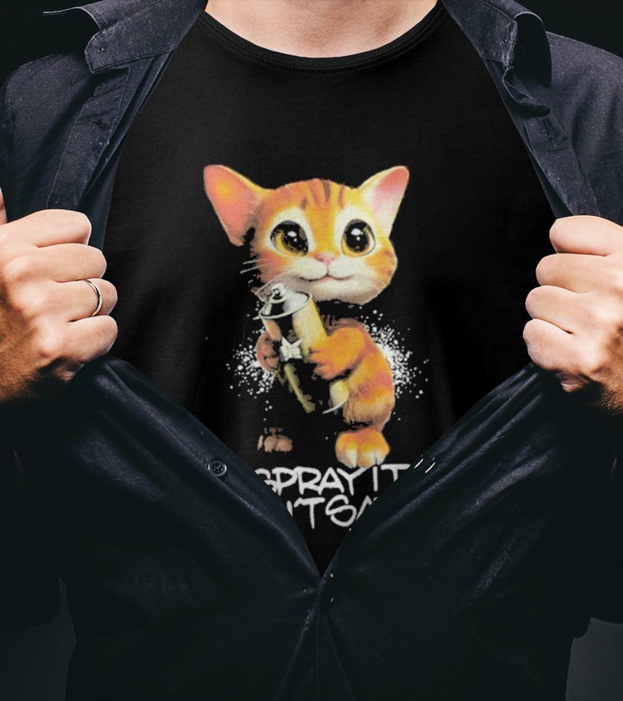 Huf Clothing Spray It Don't Say It Orange Cat With Paintbrush T-Shirt