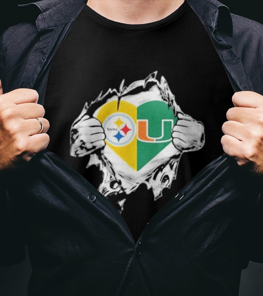 Steelers Miami Hurricanes Heart In My DNA Hands Football Fan Pride T-Shirt