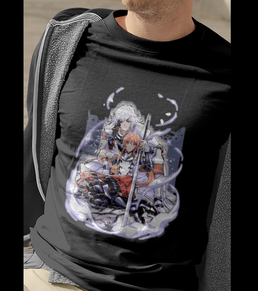 Tragic Couple Heart Anime Fantasy Duo With Sword And Armor T-Shirt
