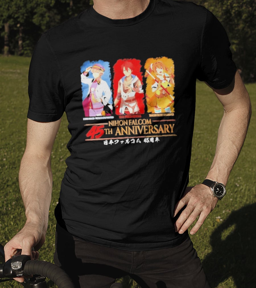 Nihon Falcom 45th Anniversary Characters Illustration In Japanese T-Shirt