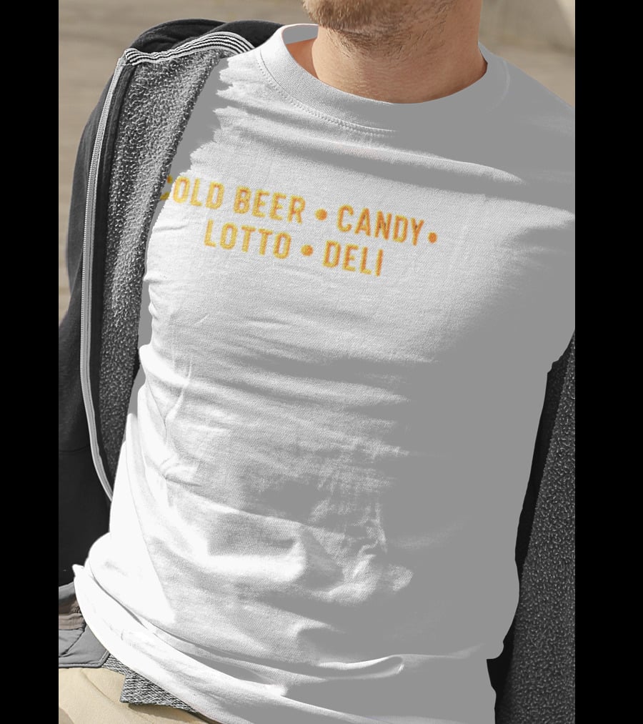 Cold Beer Candy Lotto Deli Retro Block Letters T-Shirt