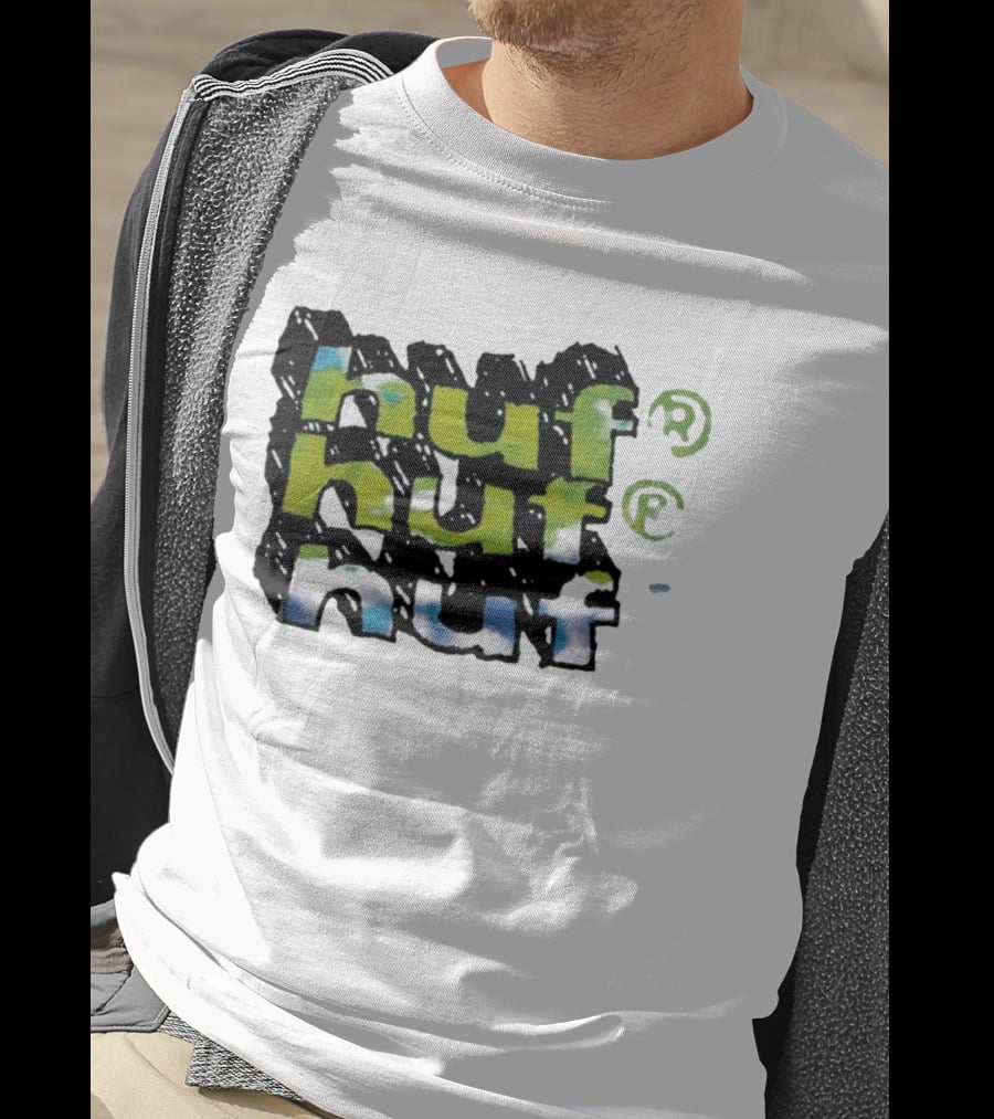 Huf Hand Stacked Triple Logo Green Blue Black T-Shirt