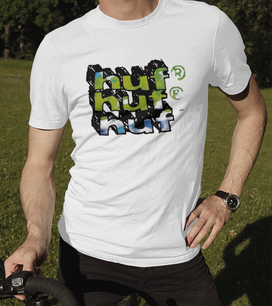 Huf Hand Stacked Triple Logo Green Blue Black T-Shirt