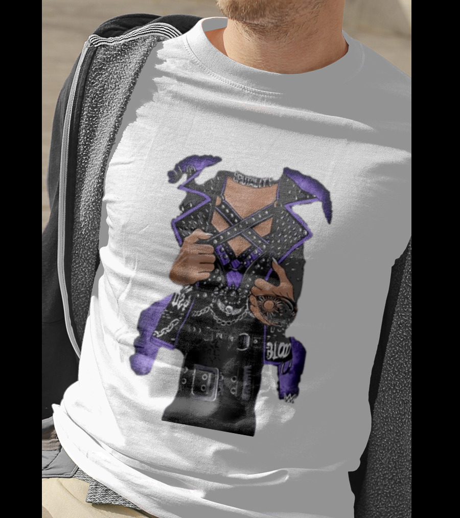 WWE Rhea Ripley Leather Jacket Chains Studs Purple Black Gear T-Shirt