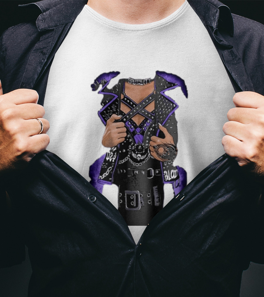 WWE Rhea Ripley Leather Jacket Chains Studs Purple Black Gear T-Shirt