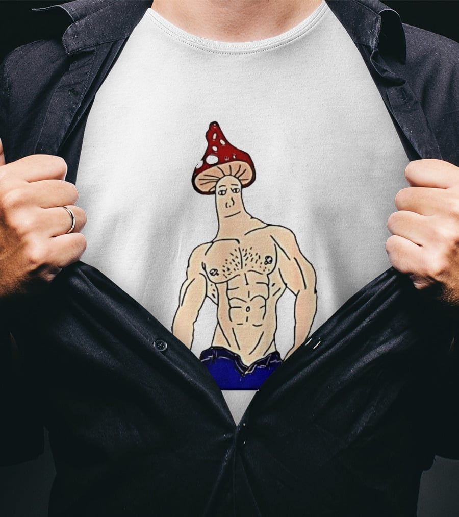 Wojak Shroomjak Buff Gym Meme Mushroom Head T-Shirt