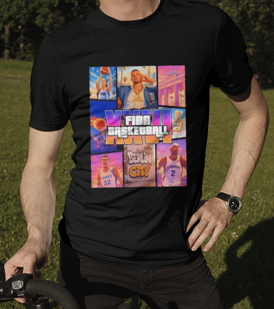 FIBA Basketball XXVII Berlin City Caitlin Clark USA Victor Wembanyama France Shai Gilgeous Alexander Canada T-Shirt