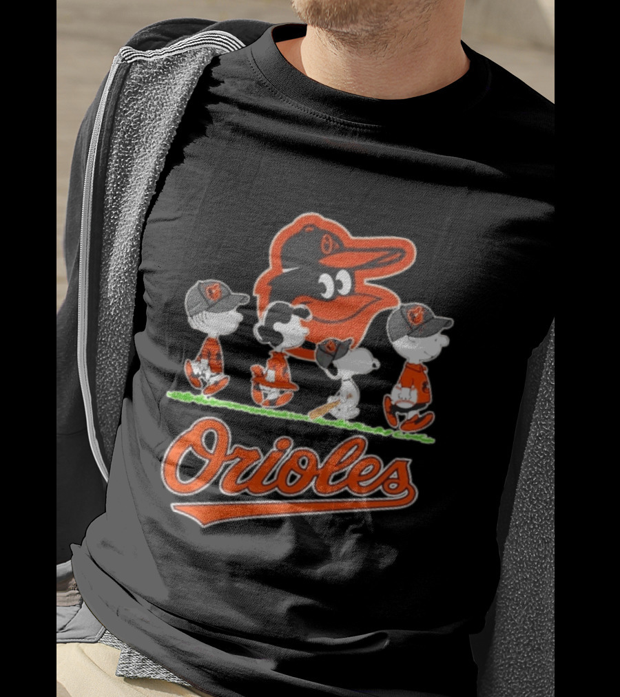 Orioles Peanuts Characters Snoopy Charlie Brown Lucy Baseball T-Shirt