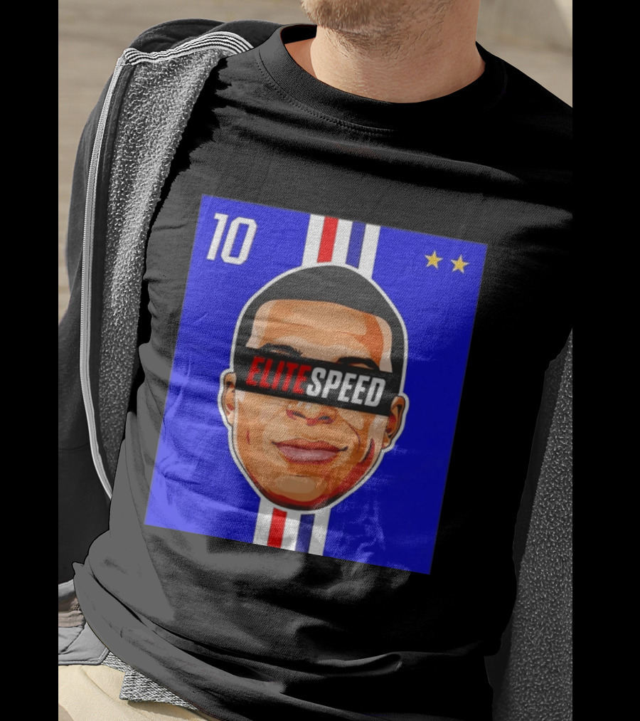 10 Kylian Mbappe Elite Speed France Football Big Head Two Stars T-Shirt