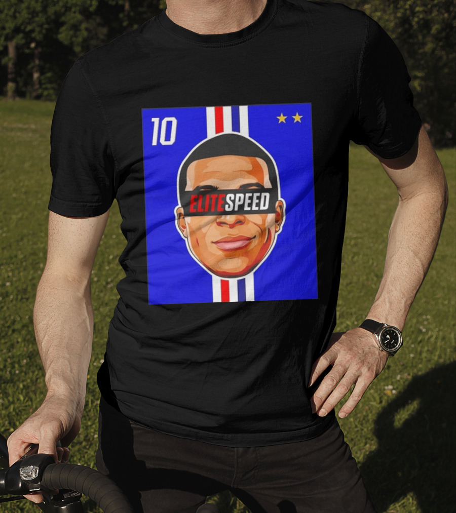10 Kylian Mbappe Elite Speed France Football Big Head Two Stars T-Shirt