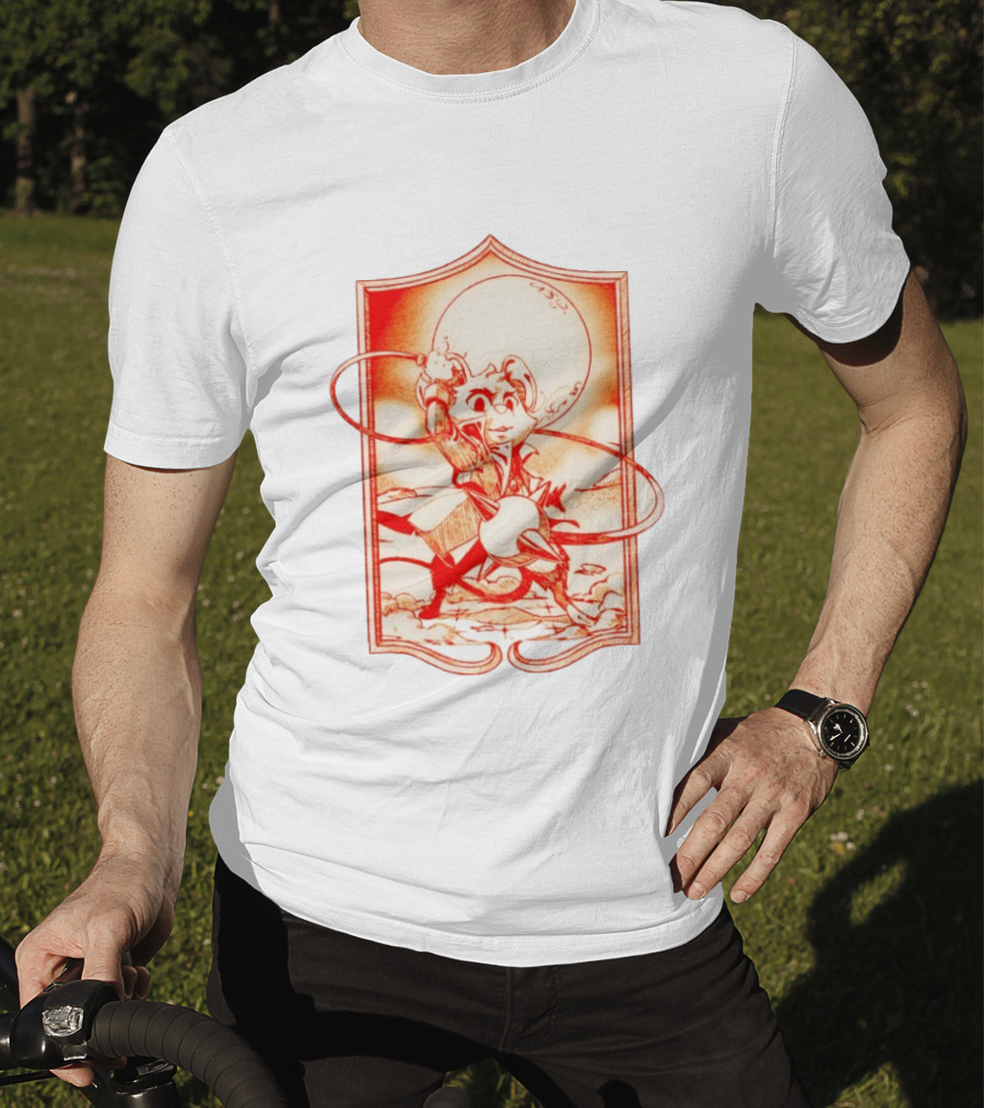 Biker Mice From Mars Throttle Wielding Flail Against Moonlit Backdrop T-Shirt