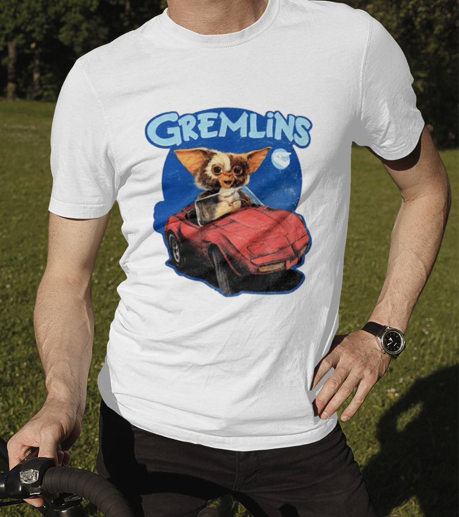 Gizmo Gremlins Driving Red Sports Car Retro Movie Fan T-Shirt