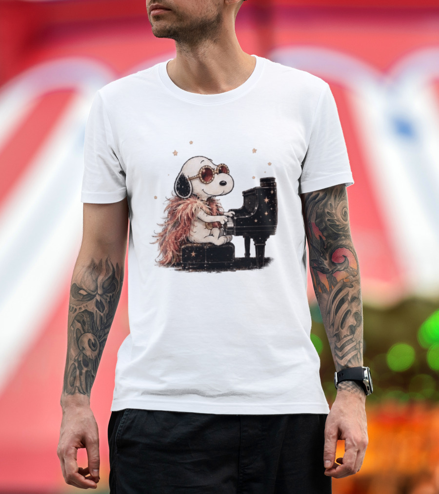 Snoopy Elton John Playing Piano Under Starry Nights T-Shirt