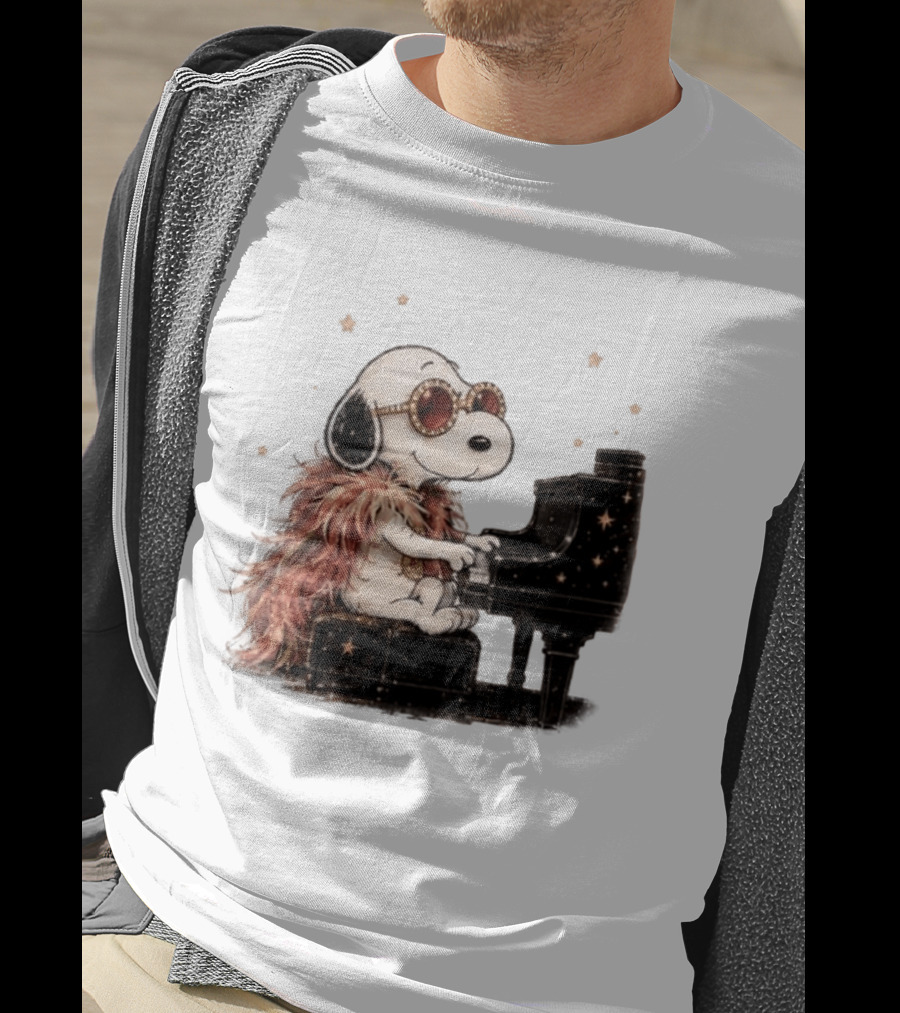 Snoopy Elton John Playing Piano Under Starry Nights T-Shirt
