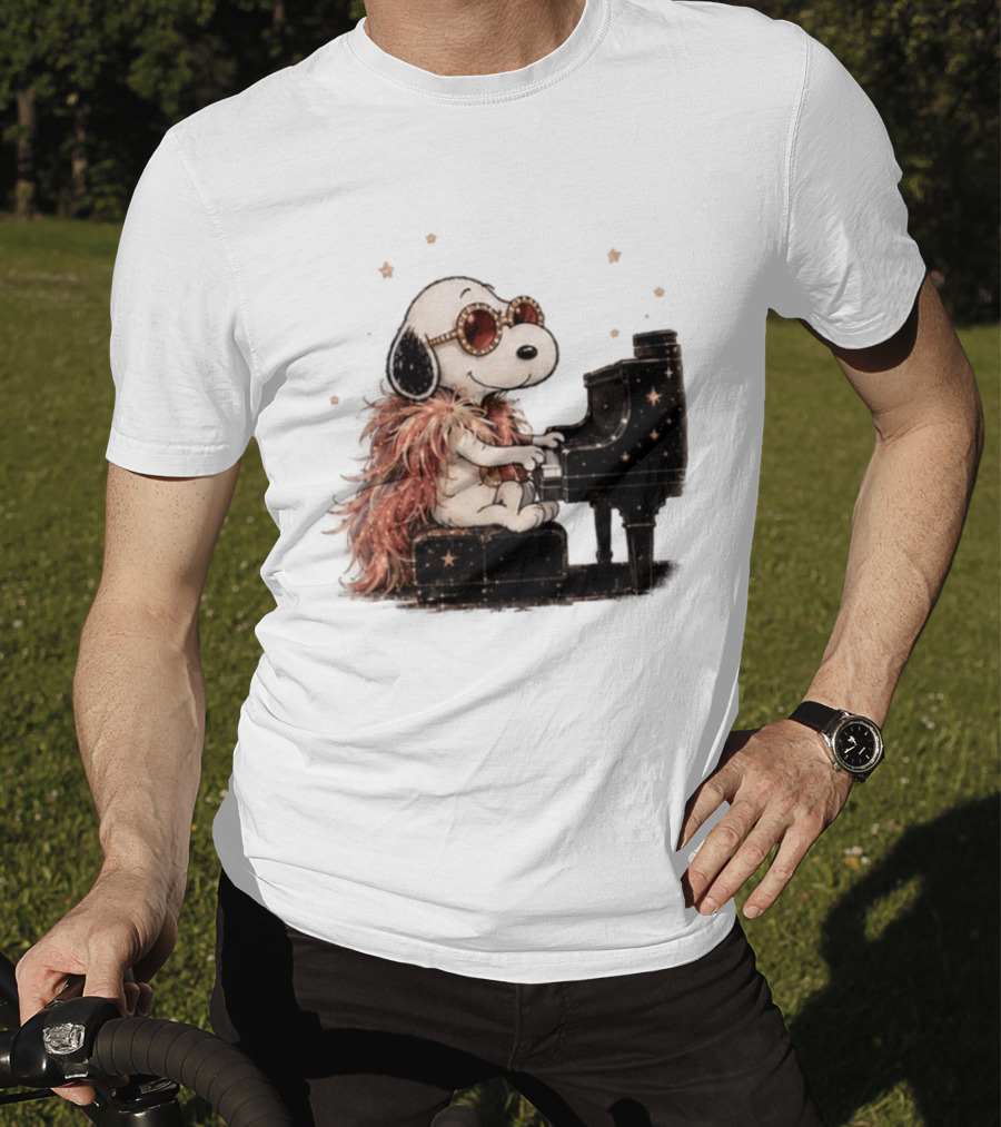 Snoopy Elton John Playing Piano Under Starry Nights T-Shirt