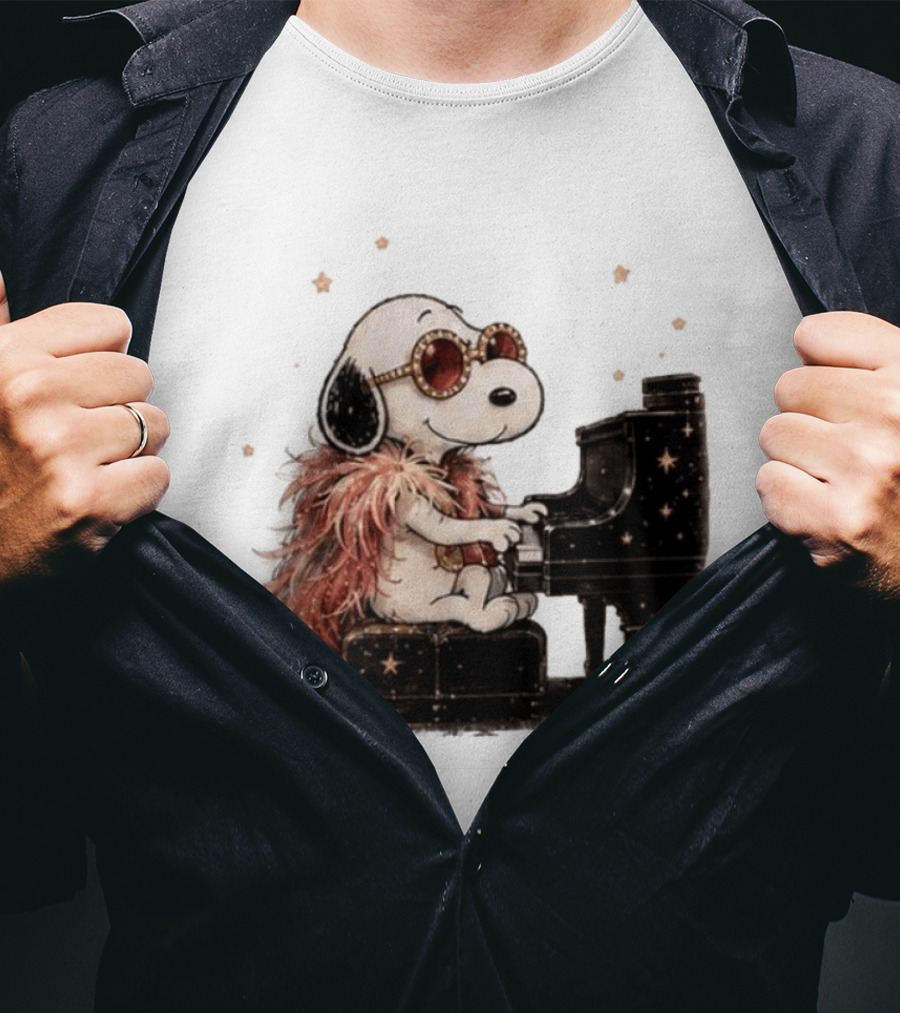 Snoopy Elton John Playing Piano Under Starry Nights T-Shirt