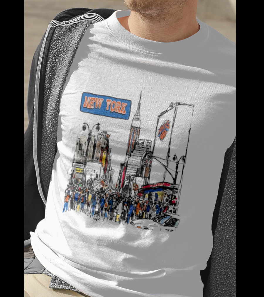 New York Knicks NBA City Skyline Street Scene Basketball Team T-Shirt
