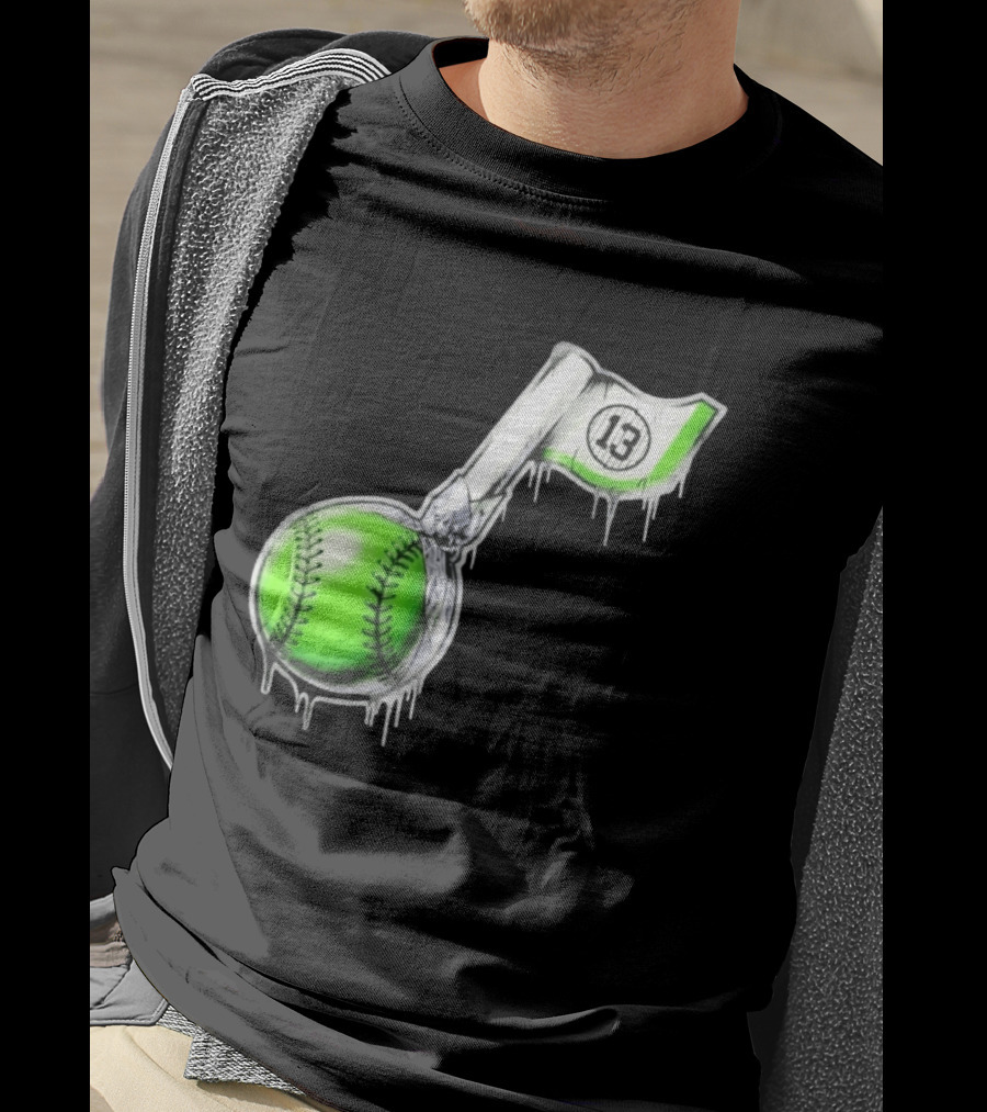 13 Baseball Lollipop Dripping Ice Cream Green Ball T-Shirt