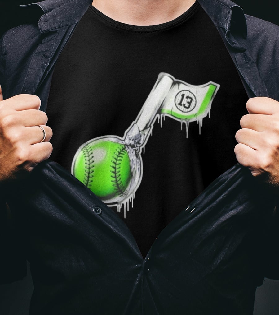 13 Baseball Lollipop Dripping Ice Cream Green Ball T-Shirt