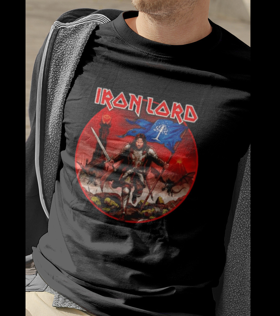 Lord Of The Rings Aragorn Iron Lord Middle Earth Battle With Flag And Sword T-Shirt
