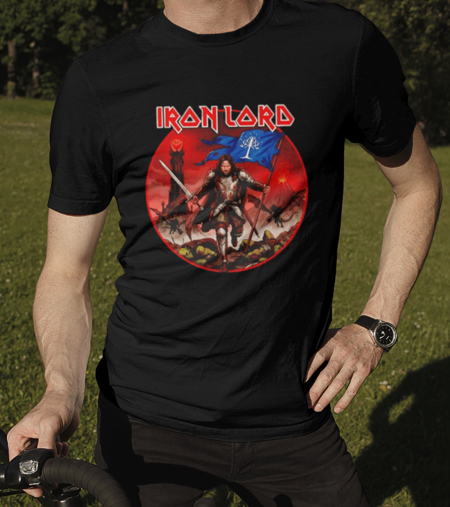 Lord Of The Rings Aragorn Iron Lord Middle Earth Battle With Flag And Sword T-Shirt