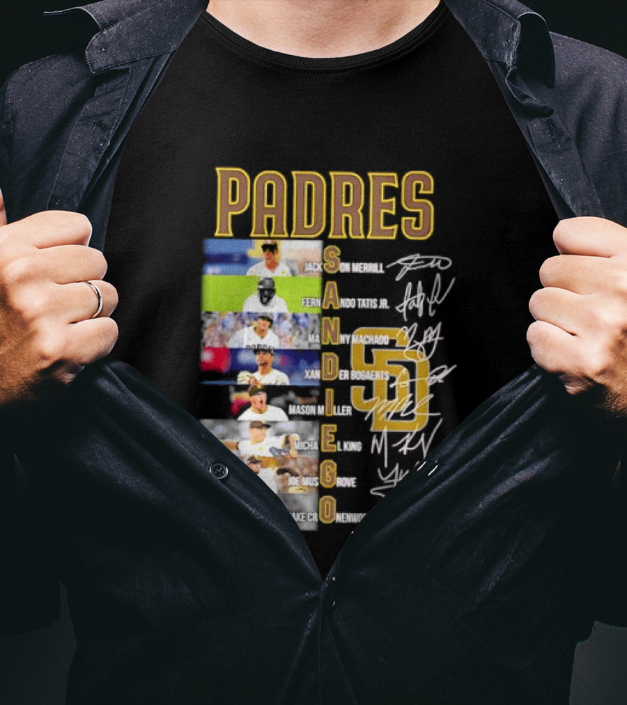 Padres San Diego Jackson Merrill Fernando Tatis Jr Manny Machado MLB Team Logos T-Shirt