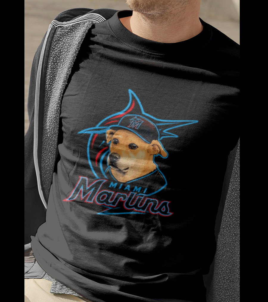 Miami Marlins Dog With Baseball Cap Team T-Shirt