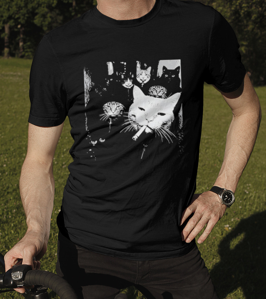 Smoking Cats Street Gang Hardened Feline Crew Members Motorcycle Club T-Shirt