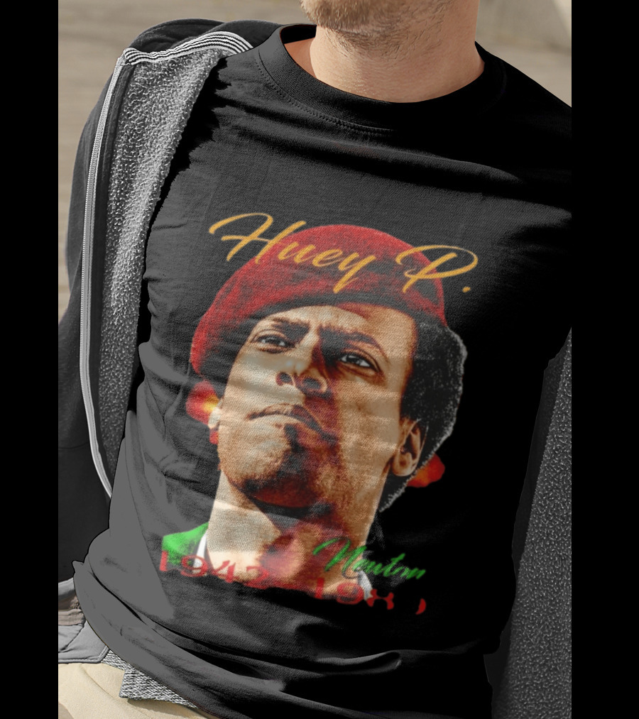 Huey P. Newton 1942 1989 Red Beret Green Jacket T-Shirt