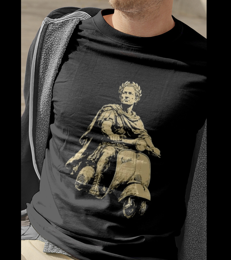 Julius Caesar Vespa Scooter Roman Warrior Motif T-Shirt