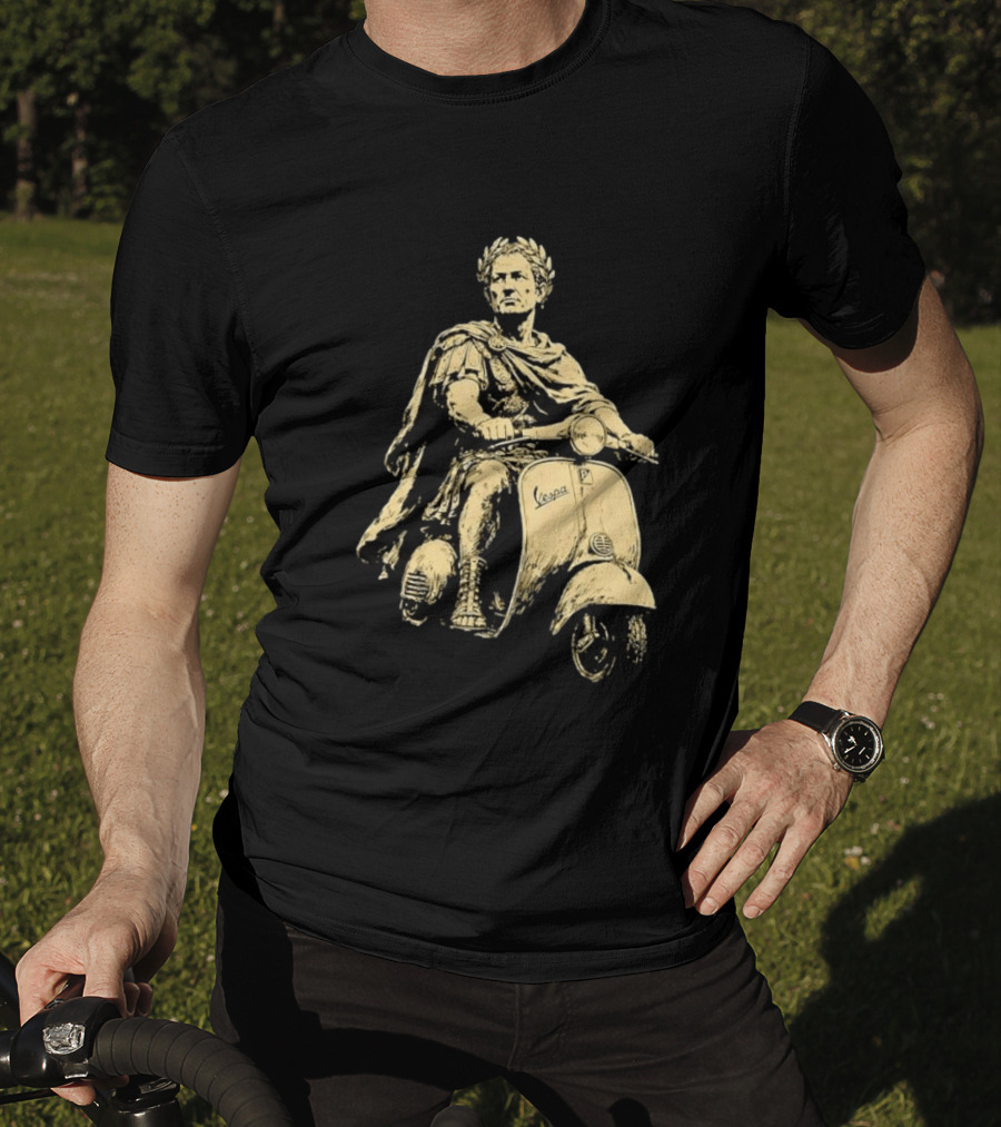 Julius Caesar Vespa Scooter Roman Warrior Motif T-Shirt