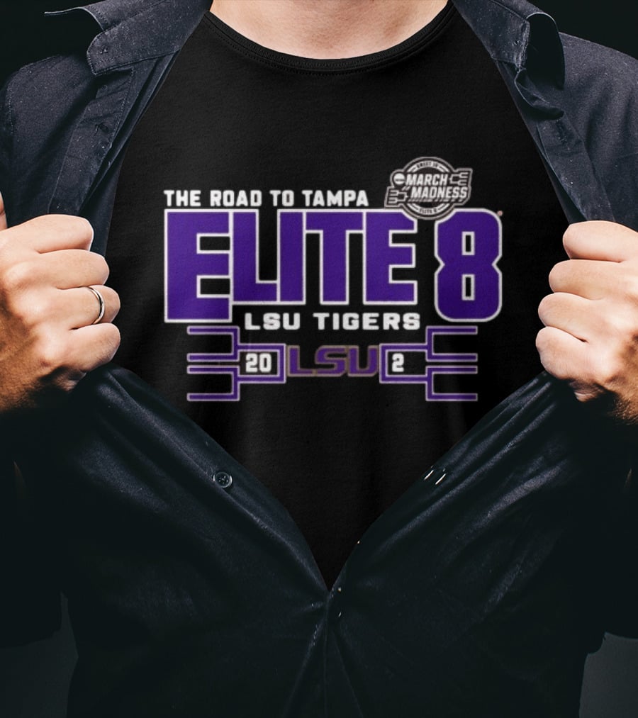 The Road To Tampa March Madness Elite 8 LSU Tigers 2025 NCAA Women's Basketball Tournament T-Shirt