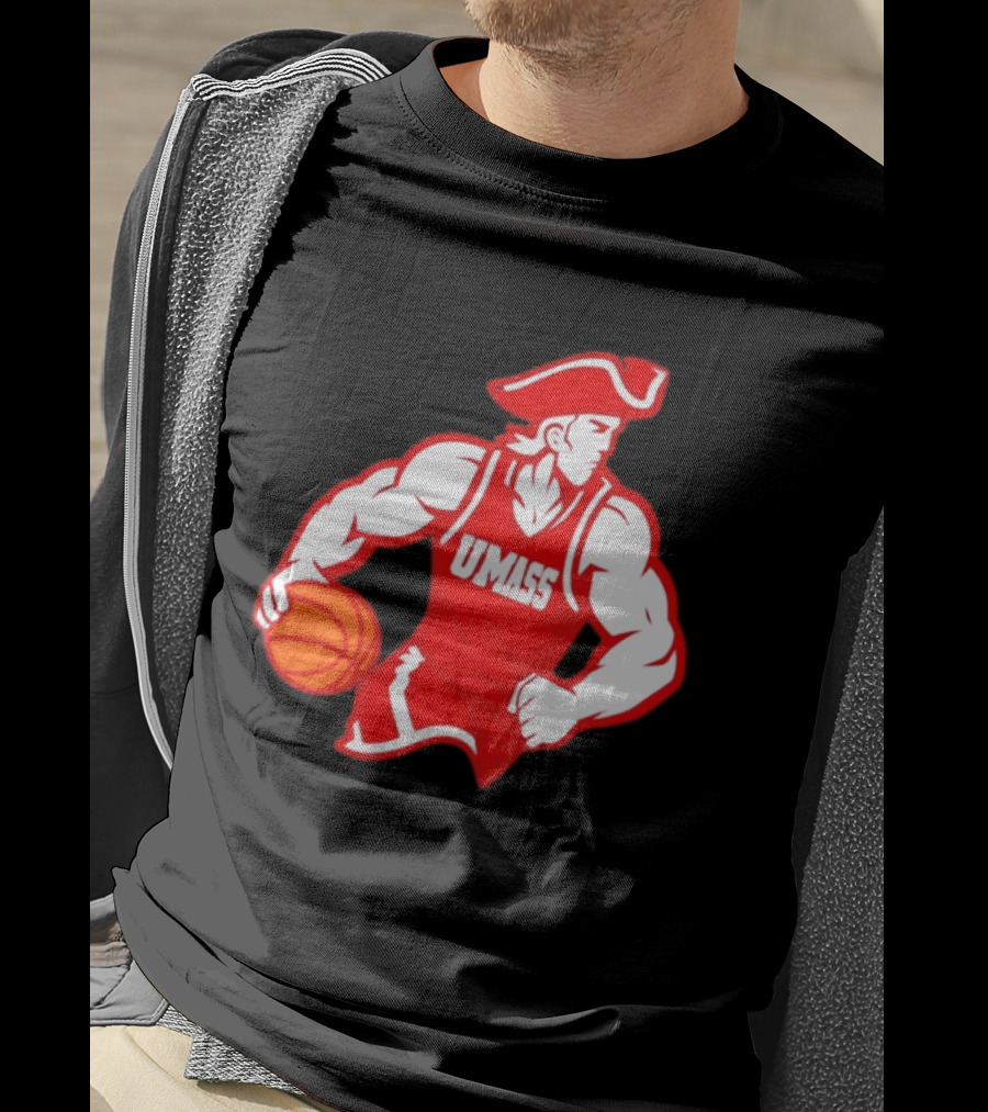 UMass Basketball Player Minuteman Holding Basketball T-Shirt