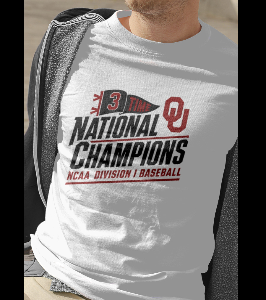 3 Time National Champions OU NCAA Division I Baseball T-Shirt