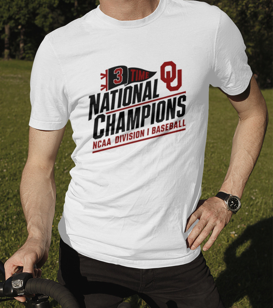 3 Time National Champions OU NCAA Division I Baseball T-Shirt