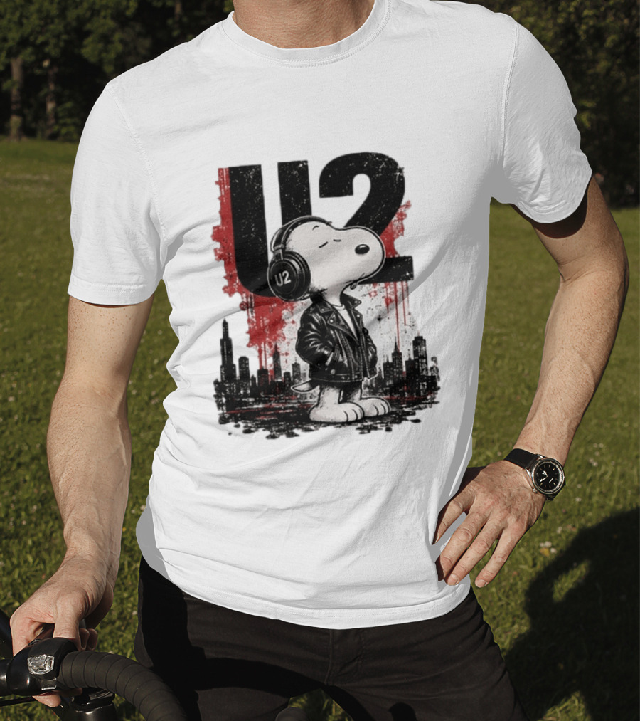 Snoopy U2 On Sky One Dream One Fearless Heart Urban Skyline T-Shirt