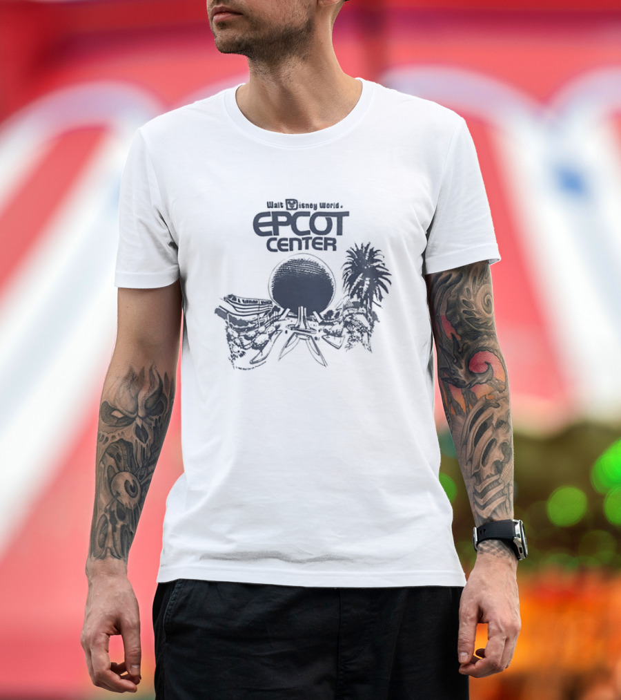 Walt Disney Productions Epcot Center Spaceship Earth And Future World Palm Trees T-Shirt