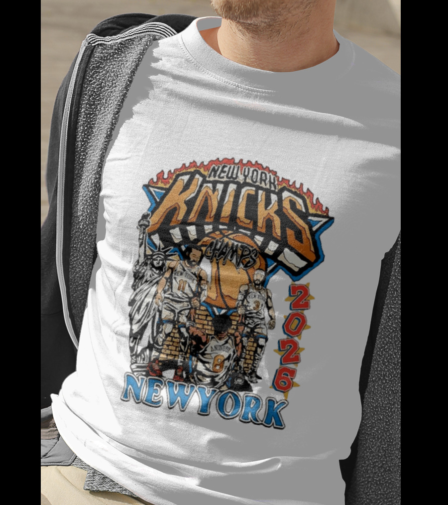 New York Knicks 2026 Champs Jalen Brunson OG Anunoby Josh Hart Statue Of Liberty T-Shirt