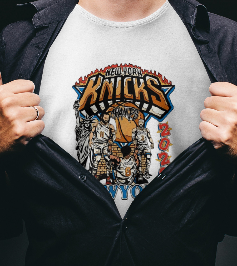 New York Knicks 2026 Champs Jalen Brunson OG Anunoby Josh Hart Statue Of Liberty T-Shirt