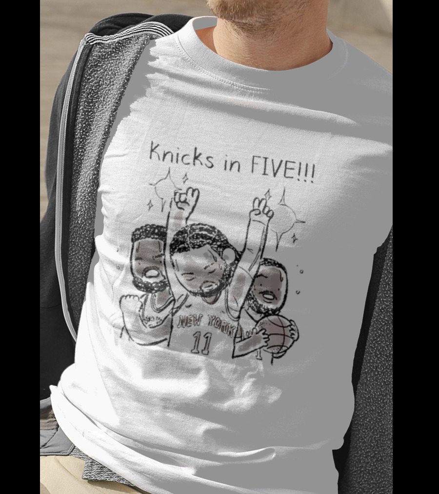 Knicks In Five Caricature Basketball Celebration T-Shirt