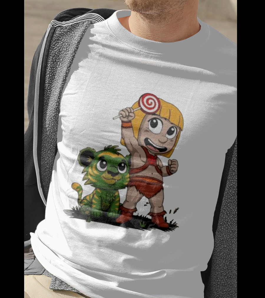 Master Of Kindergarten He Man Chibi With Tiger And Lollipop T-Shirt