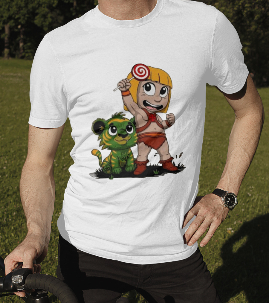 Master Of Kindergarten He Man Chibi With Tiger And Lollipop T-Shirt