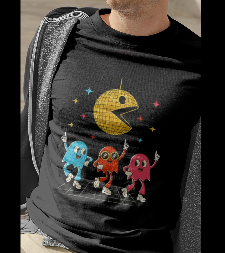 Pac Man Disco Ball And Ghosts Dance Arcade Party T-Shirt