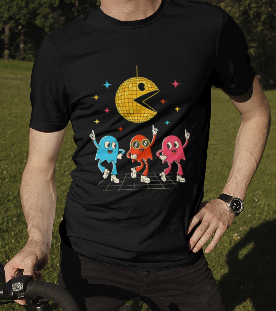 Pac Man Disco Ball And Ghosts Dance Arcade Party T-Shirt