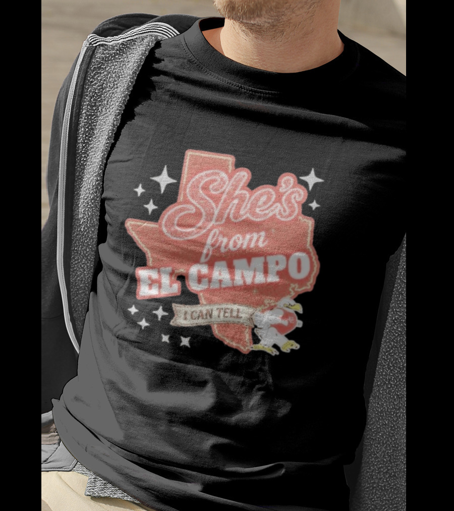 She's From El Campo I Can Tell Texas Outline Football T-Shirt